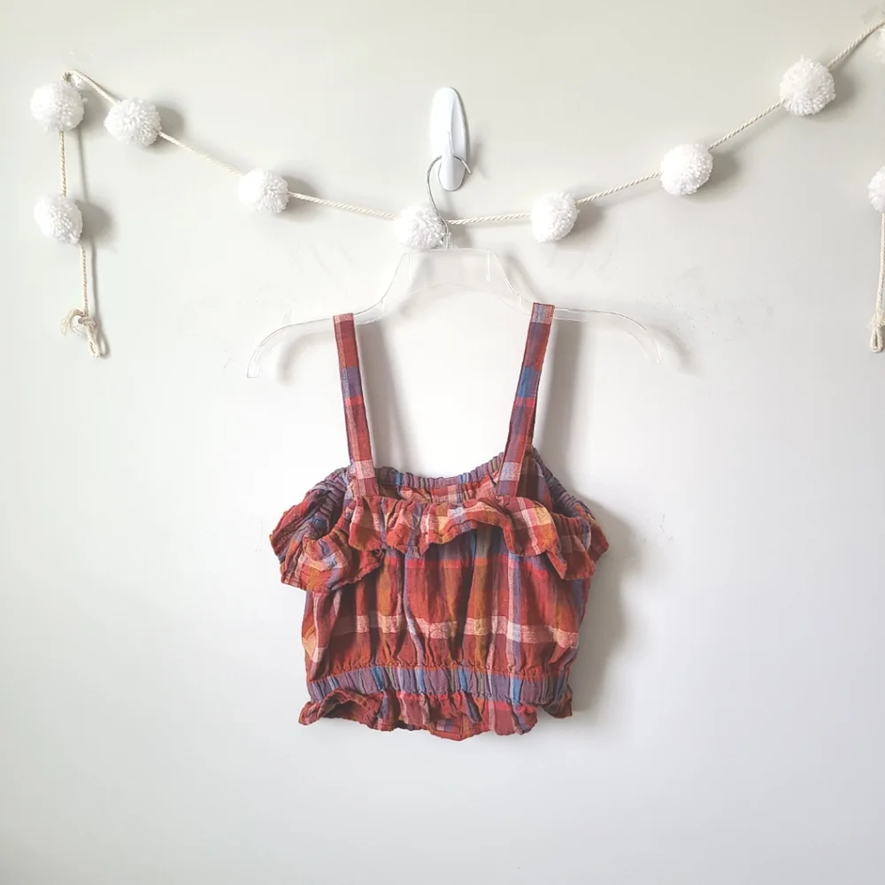 American Eagle Outfitters Orange Plaid Crop Top Size Small - Picture 5 of 7